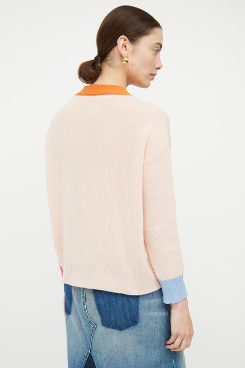 Marni Pink 
Orange Cashmere Knit Panelled Cardigan