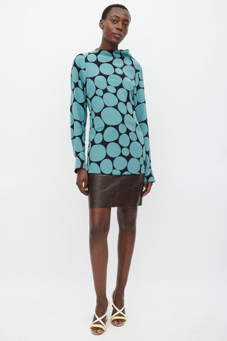 Marni Black 
Blue Silk Dots Long Blouse