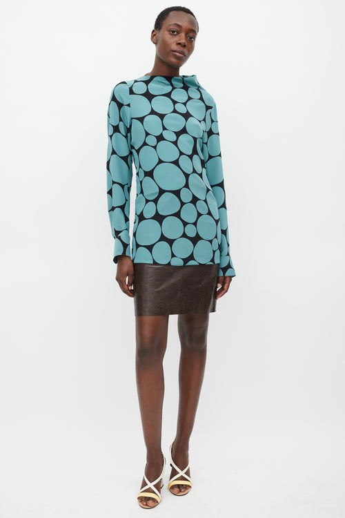 Marni Black 
Blue Silk Dots Long Blouse