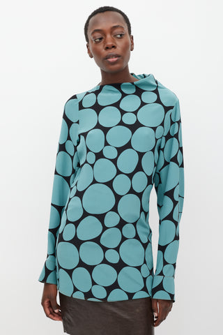 Marni Black 
Blue Silk Dots Long Blouse