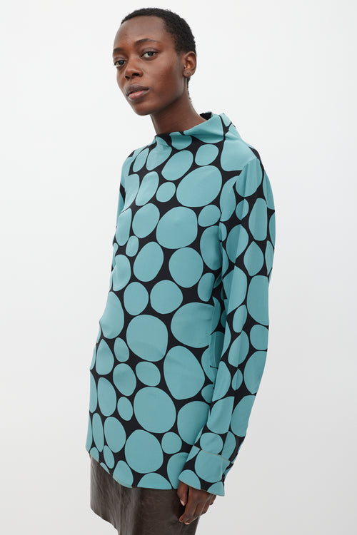 Marni Black 
Blue Silk Dots Long Blouse