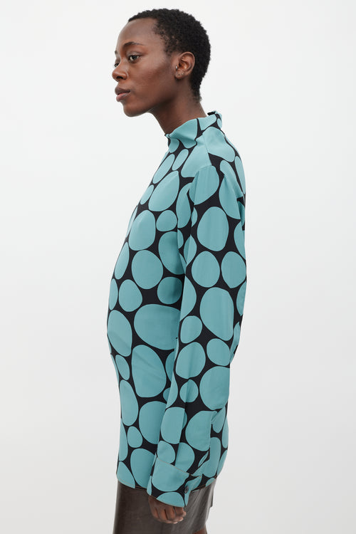 Marni Black 
Blue Silk Dots Long Blouse