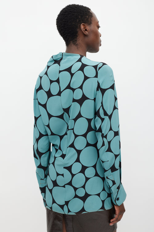 Marni Black 
Blue Silk Dots Long Blouse