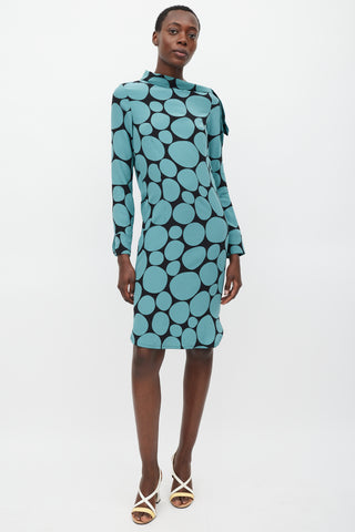 Marni Black 
Blue Silk Dots Sheath Dress