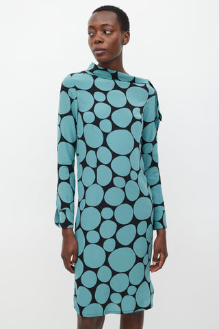 Marni Black 
Blue Silk Dots Sheath Dress