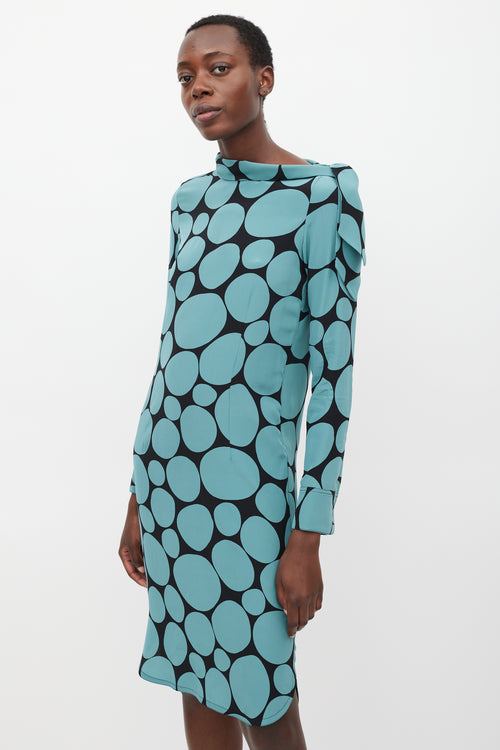 Marni Black 
Blue Silk Dots Sheath Dress