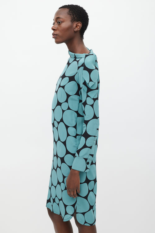 Marni Black 
Blue Silk Dots Sheath Dress