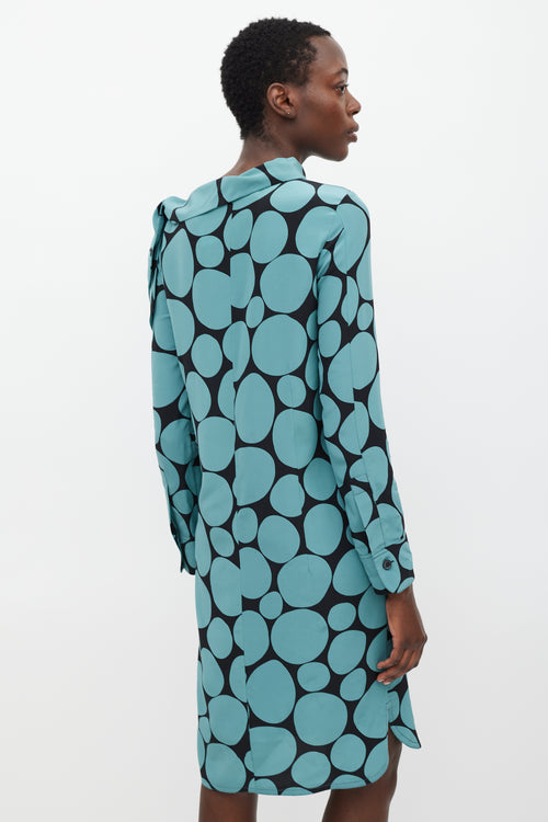 Marni Black 
Blue Silk Dots Sheath Dress