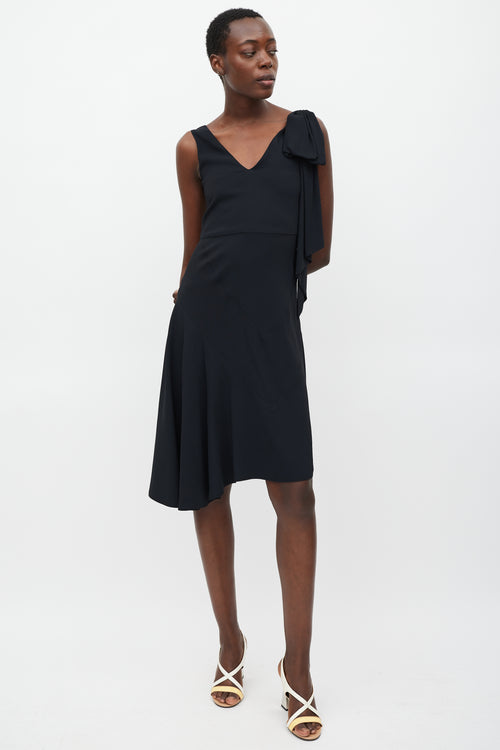 Marni Black Bow Shoulder Flounce Dress