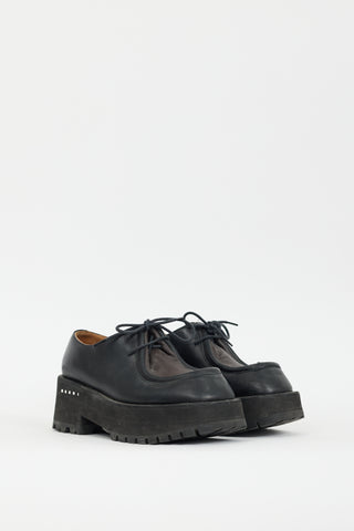 Marni Black 
Brown Leather Lace-Up Platform Shoe