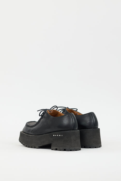 Marni Black 
Brown Leather Lace-Up Platform Shoe