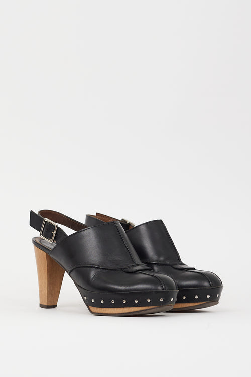 Marni Black Leather Studded Clog Mule