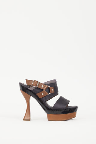 Marni Black Satin 
Brown Wooden Platform Sandal