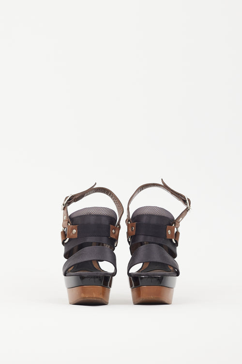 Marni Black Satin 
Brown Wooden Platform Sandal