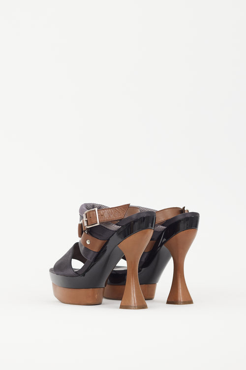 Marni Black Satin 
Brown Wooden Platform Sandal