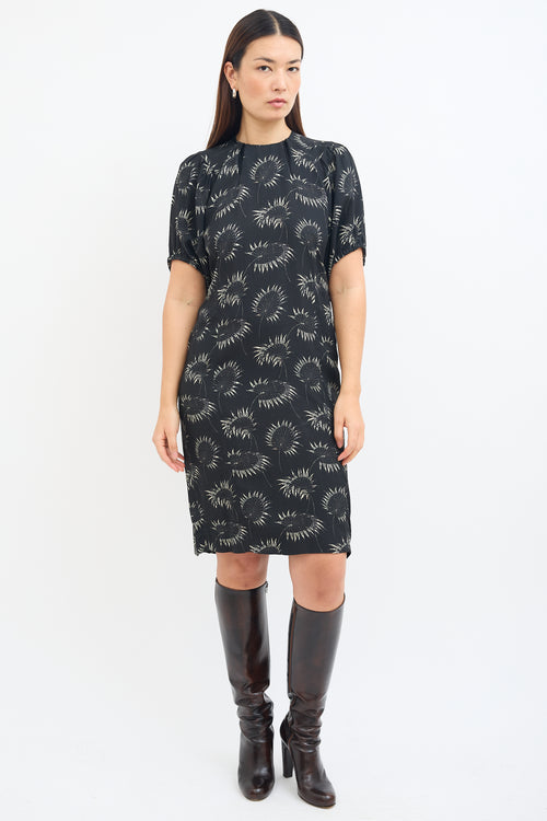 Marni Black 
Grey Floral Midi Dress