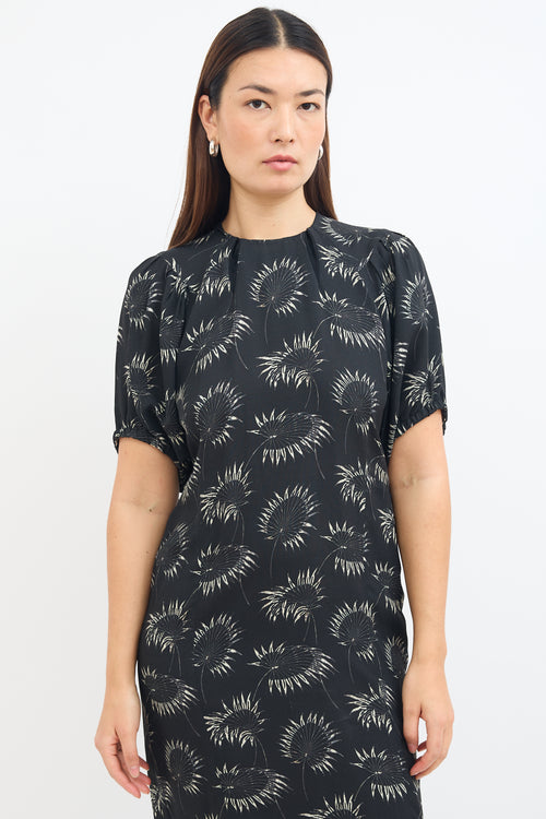 Marni Black 
Grey Floral Midi Dress