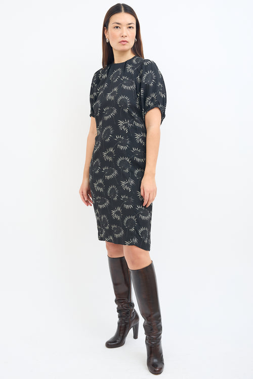 Marni Black 
Grey Floral Midi Dress