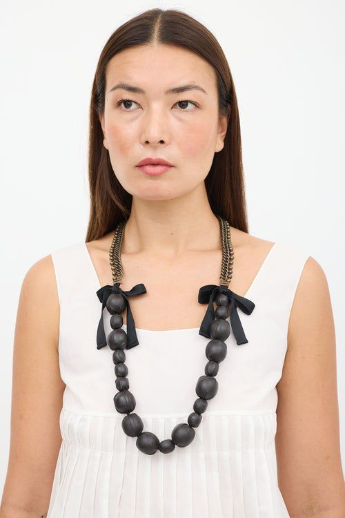 Marni Black Leather Chain Link Beaded Necklace