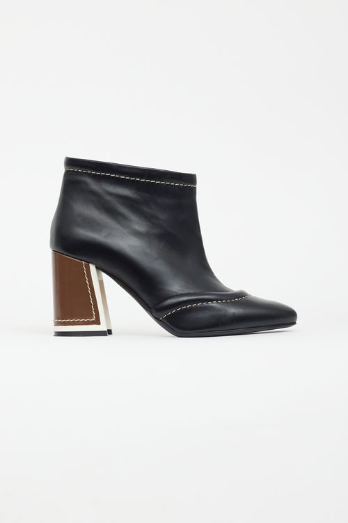 Marni Black Leather Contrast Stitch Heeled Boot