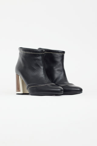 Marni Black Leather Contrast Stitch Heeled Boot