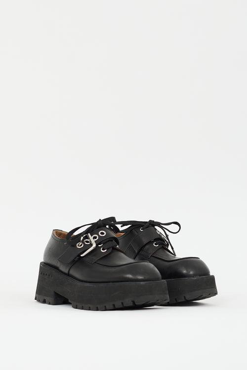 Marni Black Leather Buckled Platform Derby