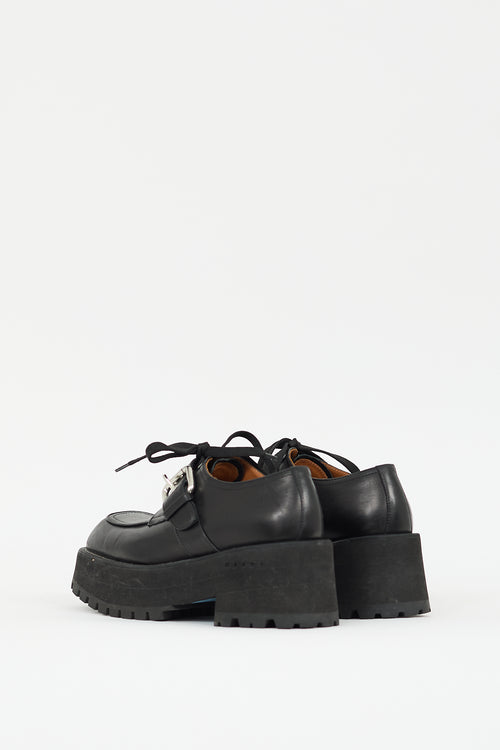 Marni Black Leather Buckled Platform Derby