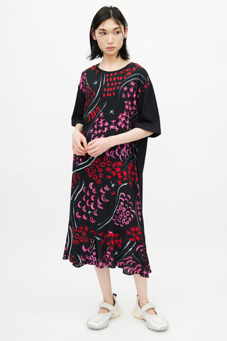 Marni Black 
Multicolour Floral T-Shirt Dress