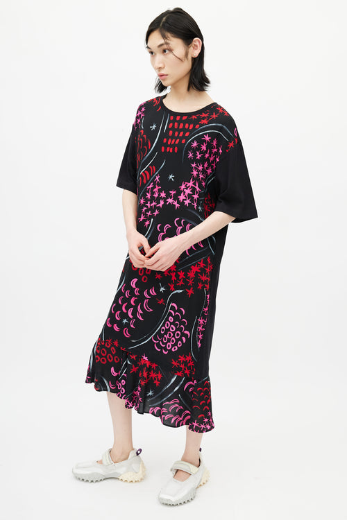 Marni Black 
Multicolour Floral T-Shirt Dress