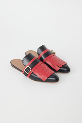 Marni Black 
Red Kiltie Fringe Mule