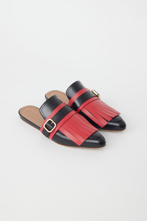 Marni Black 
Red Kiltie Fringe Mule