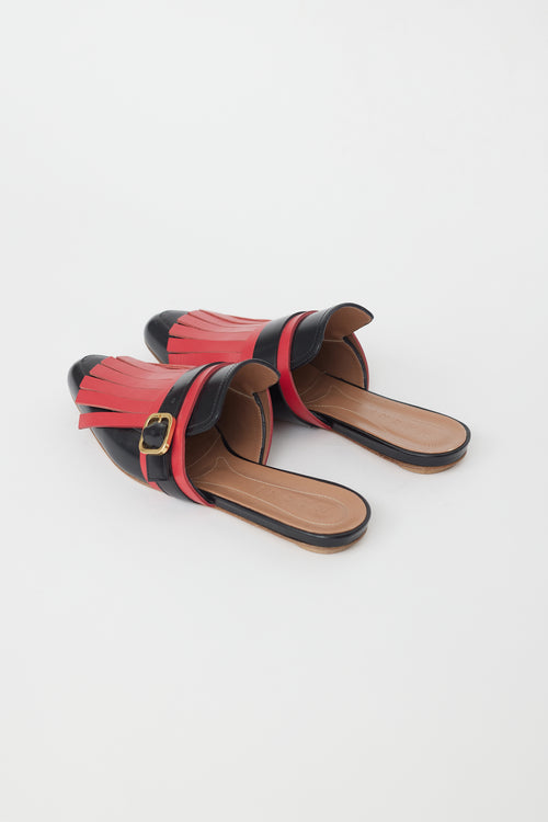 Marni Black 
Red Kiltie Fringe Mule