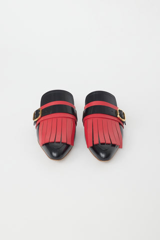 Marni Black 
Red Kiltie Fringe Mule