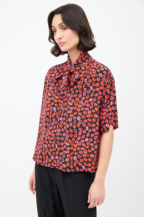 Marni Black 
Red Silk Printed Short Sleeve Shirt