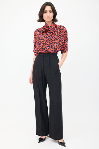 Marni Black 
Red Silk Printed Short Sleeve Shirt