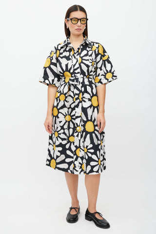 Marni Black 
White Floral Button Up Dress