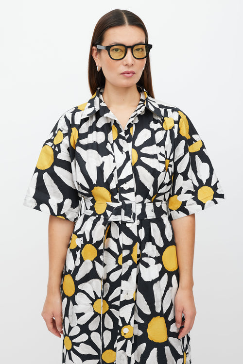 Marni Black 
White Floral Button Up Dress