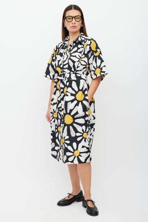 Marni Black 
White Floral Button Up Dress