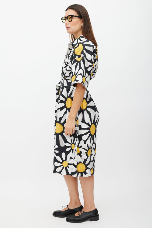 Marni Black 
White Floral Button Up Dress