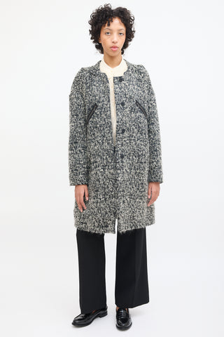 Marni Black 
White Wool Boucle Mid Length Coat