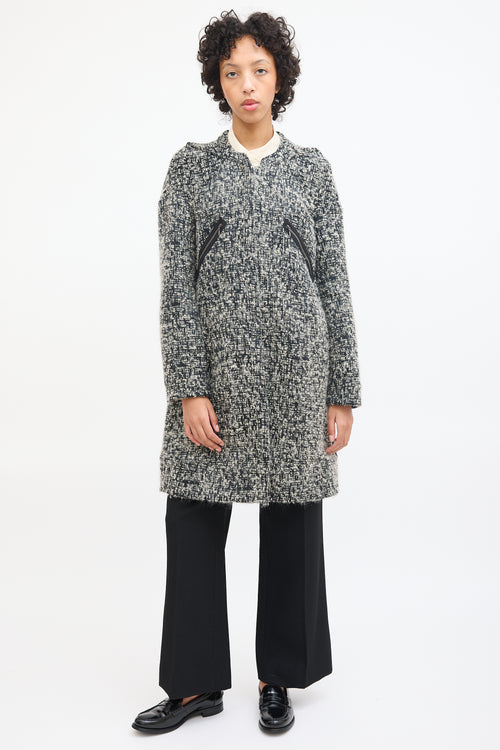 Marni Black 
White Wool Boucle Mid Length Coat