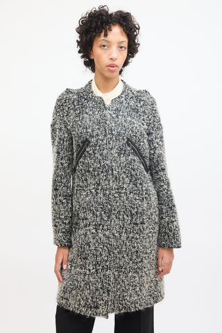 Marni Black 
White Wool Boucle Mid Length Coat