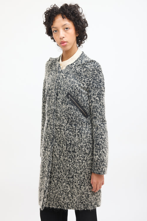 Marni Black 
White Wool Boucle Mid Length Coat