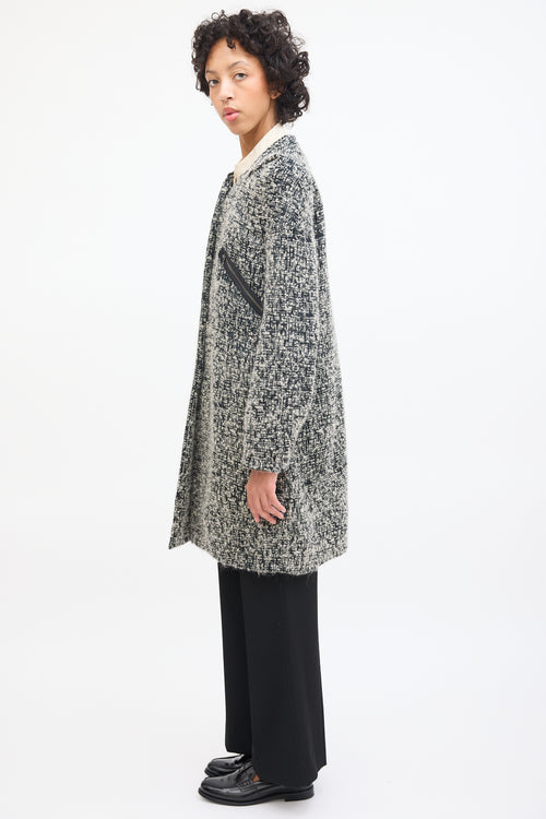 Marni Black 
White Wool Boucle Mid Length Coat