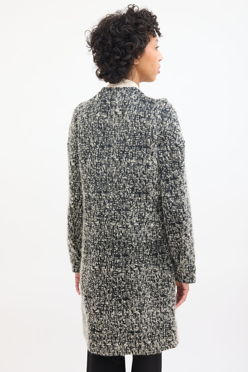 Marni Black 
White Wool Boucle Mid Length Coat