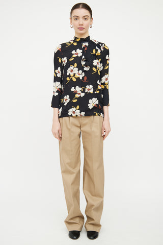 Marni Black 
Multicolour Silk Floral Ruffled Top