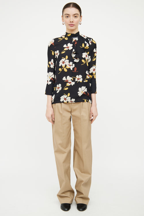 Marni Black 
Multicolour Silk Floral Ruffled Top