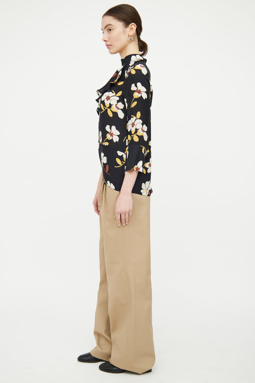 Marni Black 
Multicolour Silk Floral Ruffled Top