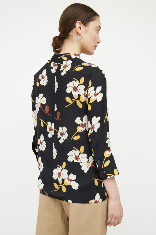 Marni Black 
Multicolour Silk Floral Ruffled Top