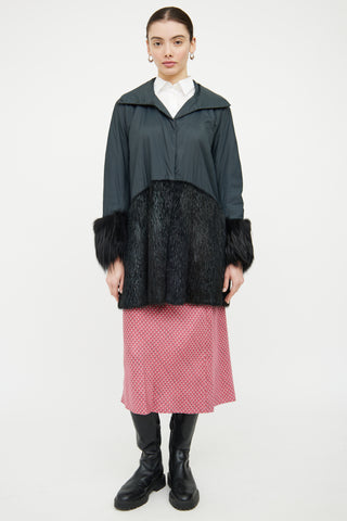 Marni Green 
Black Fur Trim Coat